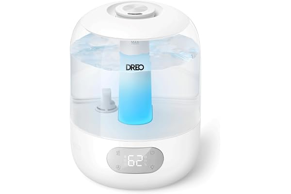 Dreo 3L Humidificateur Bébé Silencieux 26dB avec Capteur d’Humidité, Brume Fraîche Ultrasonique, Buse 360°, 30H Autonomie, Diffuseur d’Huiles Essentielles, Lumière d’Ambiance, pour Plantes, Blanc