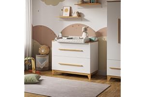 VitaliSpa Wickelkommode Malia, Weiß/Eiche, 108 x 98 cm mit 2 Schubladen