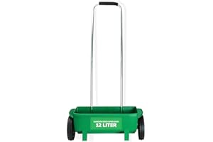 MY GARDEN OUTDOOR LIVING My Garden Lawn Spreader 12 Litre Rotary Seed Grit Salt Spreader with Protective Roof & 110CM Long Handle Grass Spreader on Wheels Adjustable Speed Rate On/Off Ideal for Garden Outdoor Pathways (Green)