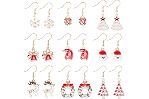 Rlbytia 6-11 Pairs Christmas Earrings Drop Dangle Snowman Reindeer Crystal Santa Hat Rhinestone Gift Snowflake Tree Glove Christmas Earring Studs Xmas Stainless Steel Women Kids