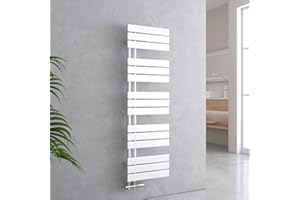 EMKE Grzejnik łazienkowy, płaski, 1320 x 400 mm, biały, podgrzewacz na ręczniki do łazienki, suszarka na ręczniki, panel na ręczniki, przyłącze boczne do wody, 570 W