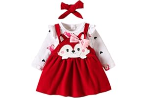 HUTTAM ensembles bébé fille naissance écureuil imprimé body bebe 0-18 mois manche longue barboteuse dessin anime automne jupe robe à bretelles bandeau habits tenue vetement bebe fille chic mode