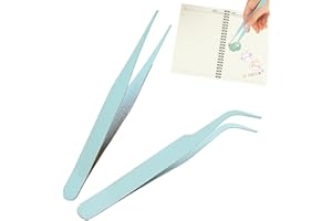 Hitrod Pince à Cils en Acier Inoxydable, Pince à coude pour Autocollants,Pincettes coudées et Droites de Couleur Unie, 2 pièces, pour Scrapbooking - avec Couverture coude Autocollants Pince à épiler