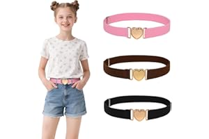 LUBOXIN Pack of 3 Children's Belts, Children's Belt Girls with Heart-Shaped Buckle, Adjustable Elastic Waist Belt, Fashionable Children's Belt, Belt for Dresses, Jeans, Trousers (Black + Brown + Pink)
