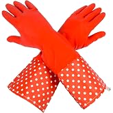 GLOVELY HANDS Lateks Temizlik Eldiveni &ndash; Ekstra Uzun Kollu, Kaymaz, Suya Dayanıklı, Pamuksu İ&ccedil; Dokulu, Mutfak & Banyo İ&ccedil;in Te