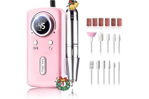 OLYSPM Fresa Per Unghie Professionale Ricaricabile Portatile 45000 RPM,LCD Elettrica Fresa con 11 Testine Iucidanti,Silenzioso e privo di vibrazioni,Per la cura delle unghie in acrilico/gel