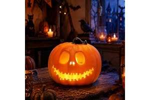 Halloween LED-ljus pumpa, halloween pumpa med läskiga möbler | 22 cm lysande pumpa dekoration för halloween, halloween pumpa lampor för halloween- och höstdekorationer