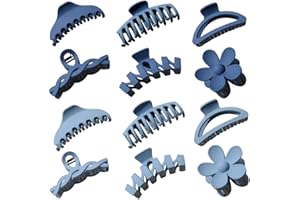 ACOECO 12 Pcs Claw Clips, Multi-Shapes Hair Clips for Women, Non-Slip Large Jaw Claw Clips for Thick Thin Curly Hair Accessories (Blue)