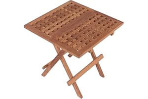 ‎MR. DEKO MR. DEKO® Beistelltisch Devon Teakholz | Tisch eckig 50x50x51 cm (BxTxH) | Outdoormöbel Tisch klappbar | Stabiler Klapptisch für Balkon, Terrasse, Wintergarten, Garten
