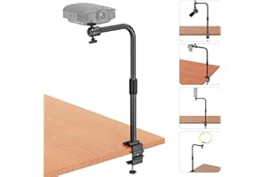 Jubor Stojak na projektor biurkowy z elastycznym ramieniem przegubowym 360°, uchwyt stołowy do projektora z regulacją głowicy kulowej, wytrzymały uchwyt na kamerę biurkową ze śrubą 1/10.2 cm do