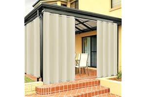 FICARICO Outdoor Vorhang Wetterfest mit Ösen Oben und Unten, Outdoor Vorhänge Sonnenschutz Wasserdicht Blickdicht Gardinen für Pavillon, Benutzerdefinierte Größe -1 Stück, Beige, B264xH183cm