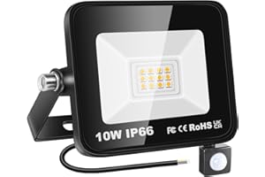 YOJZMA 10W Sensore di movimento Luce esterna, 1000LM LED Flood Lights per esterni 4000K Daylight Warm White Luci di sicurezza impermeabili IP66 per giardino, garage, cortile, campo sportivo, patio
