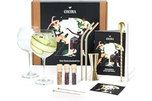 Cocora Kit Gin Tonic Regalo | Set Cocktail da 11 Pezzi | Kit Cocktail | Misurino Gin Tonic | Calici Gin Tonic | Cannucce Cocktail | Spezi Cocktail | Idea R egalo | Eco friendly (Gold)