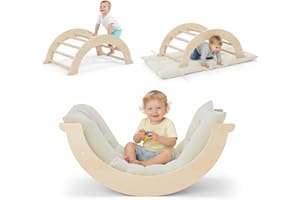 BROLTEJA 2 in1 Toddle Climbing Toys, Wooden Climbing Ladders, Foldable Climbing Frame with Slide, Montessori Indoor Playset for Kids1-3 Years (Wood color-L)