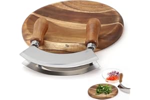 LACHT Couteau Hachoir/Couteau à herbes et Coupe-pizza, avec 1 lame,acier bois de mu/plastique, argenté