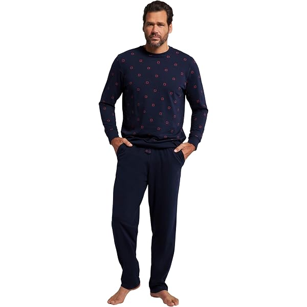 Pigiama Lungo Uomo Taglie Forti Fino A 10XL - In Cotone Jersey, Comodo, Elasticizzato In Vita, Colori Classici