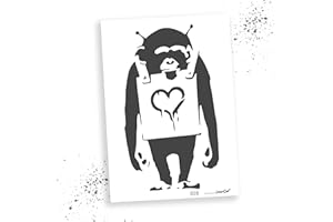 LaserCad Schablonen BANKSY Streetart (B028, Ape with Heart Sign, DIN A5) Stencil für Graffiti, Airbrush, Kunst, Deko, zum Malen