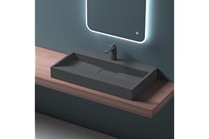 Mai & Mai Lavabo sobre Encimera Lavabo Suspendido Baño Lavabo | Rectangular | Antracita Mate | Mármol Fundido | 90x46x11cm | 1 Orificio para Grifo con Válvula de Desagüe | Colossum19