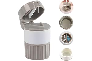 KCRNW 4-in-1 Pill Crusher Pill Grinder Pills Cutter with Storage Box Stainless Steel Grinding Head Pills Grinders Splitter Portable Tablet Fine Powder Press for Family Kid Pet Elderly, Simple Gray