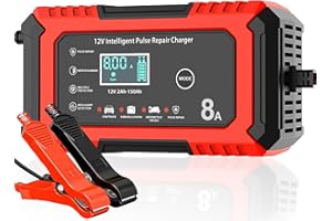 CREBEAU 8A Car Battery Charger, 12V 8Amp Automatic Smart Charger Monitor Battery with LCD Screen Temperature Compensation, Intelligent Charges, Repairs, Maintains Car Motorcycle Boat Mower Battery