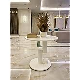 Modern Minimalist Yan Sehpa, Beyaz Lake MDF Y&uuml;zey, Silindirik Metal Taban, Oturma Odası ve Koridor i&ccedil;in Şık Dekoratif Sehpa