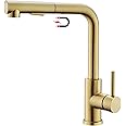 Tohlar Gold Kitchen Tap, Taps with Pull Out Sprayer, Brushed Stainless Steel Mixer 1 Hole 360° Swivel Spout Magnet Bar Sink Faucet 2 Water Modes, Single Lever Tap in Gold, (S048)