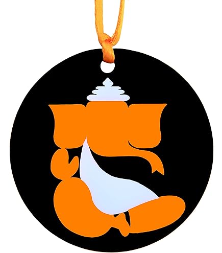 Pack Of 2 - Hindu Om Symbol Hanging Accessories For Car Rear View Mirror Decor In Brass