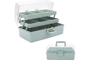 SUMNACON 3-lagier Mehrzweck-Box BPA-frei Nähkasten Medizinkoffer Stiftebox Einstellbare Sortierbox Kosmetikbox Tragbare Orgnizer mit deckel für Bastel Make-up Werkzeug Hellgrün