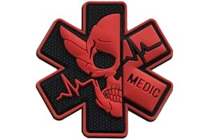Gehanico Patch médical en Caoutchouc 3D PVC Emblème Tactique ACU EMS EMT Med Premiers Secours pour Sac à Dos Trousse de Premiers Secours Moral Crâne Militaire Fermeture Crochet (Rouge)