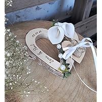 Ringkissen Herz Holzherz Calla weiß Ringhalter für Eheringe mit Namen Hochzeit