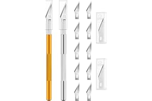 QEBIDVL Exacto Knife, Craft Knife, 2 Handles + 12 Spare Replacement Blades Professional Hobby Knife for Phone PC Tablet Drone Repair and DIY Art Work Cutting Caving Knife Sculpture, etc.