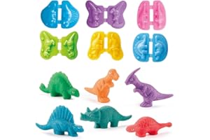 VCONEJO Knete Zubehör Dinosaurier Knetwerkzeug Set ab 2 3 4 5Jahre, Intelligente Knete Set mit 6 Dino Werkzeuge, Dino Spielzeug Kreative Geschenk für Kinder Jungen Mädchen