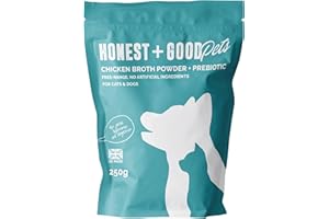 Honest + Good Pet Chicken Bone Broth & Pre-Biotic - 250 g | 50 Servings | Supports Hips, Joints, Digestion, Hydration & Gut Health for Dogs & Cats | High in Type II Collagen, Electrolytes & Fibre