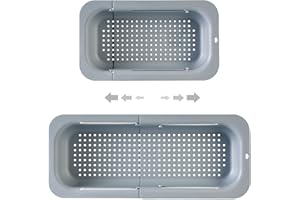 FUNLY MEE Kitchen Over The Sink Extendable Strainer Basket with Hanging Holes - for Wash Vegetables Fruits,Colander for Strain Cooked Food