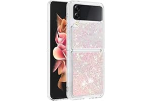 LEMAXELERS Liquide Coque pour Samsung Galaxy Z Flip 4,Paillette Brillante Quicksands Liquide Transparente Antichoc Étui de Protection Silicone TPU Case Housse pour Galaxy Z Flip 4,Pink Star