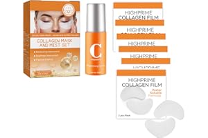 KEEOYSIE Film di Collagene e kit Nebbia,6 Pezzi Collagen Film & 50ml Mist Kit, riduce le rughe sottili e le occhiaie, idrata e rassoda le palpebre, maschera solida al collagene anti-invecchiamento