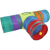Busstier Rainbow Colorful Folding Cat and Dog Play Tunnel, Long Fun Pet Toy Tunnel (T Shaped)