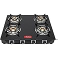Hindflame 4 Burner Pixel Black Toughened Glass | LPG Cooktop I Manual Ignition | Ergonomic Knob | with 1 Year Warranty | Pan India Service | LP Gas Stove | ISI Approved (Black)