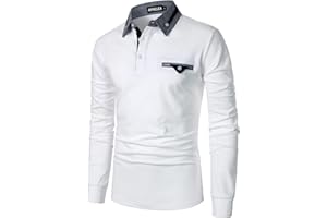 APAELEA Polo de Golf à Manches Longues Homme Coton Contrasté Plaid épissure Lattice Tennis Shirt