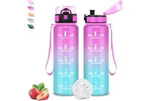 GRSTA Botella Agua, 500ml Botella Agua Niños, a Prueba de Fugas, Cantimplora Infantil con Filtro, Fácil de Limpiar, Cantimplora con Marca de Tiempo, para la Escuela, Oficina, Adulto, Running, Gym, Deportes