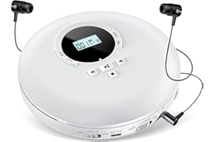 Gueray Reproductor de CD Portátil con Auriculares Pantalla LCD Protección Anti-Salto Lectores de CD Personal HiFi Classic CD Reproductor de Música Memoria-Blanco