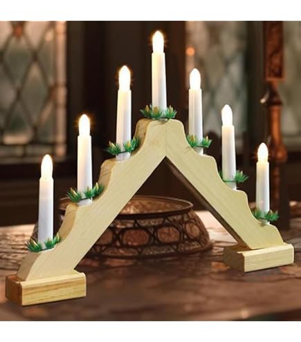 Bougeoir De L'Avent LED En Bois Idena - 7 Bougies Blanc Chaud, Ampoule De Rechange Incluse - Décoration Noël 30x40 Cm