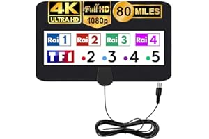 MILIWAN Antenne TV Intérieur Puissante 120km Antenne HDTV 4K 1080P Antenne TNT Interieur pour Chaîne Locale Postuler à Tous Les Téléviseurs