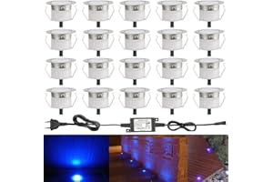 INDARUN Lampe au Sol Spot Encastrable-Lumière réglable (Bleu) étanche IP67 0.6W Ø31mm-éclairage pour terrasse, patio, chemin, mur, jardin, décoration, intérieur et extérieur, 20 pièces
