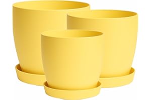 Home Garden Ornaments Set of 3 Plant Pots Indoor, Indoor Plant Pot - Decorative Flower Pots with Mat Surface (14cm, 16cm, 18cm, Colour: Yellow)