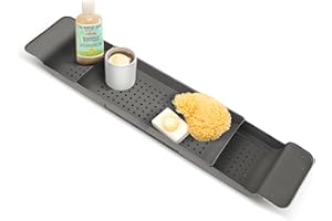 MorNon Erweiterbarer Badewannenorganisator Badezimmerablage Badewannenorganisator Badewannenregal Badewannenplatte Badewannenregalablage Badezimmerablage (Schwarz)