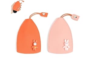 DOETYD 2 PCS PU Leather Car Key Case, Cute Pull Type Key Coverfor Men and Women, PU Key Bag Pull Out Key Sleeve Cartoon Key Organiser for Storing Keys
