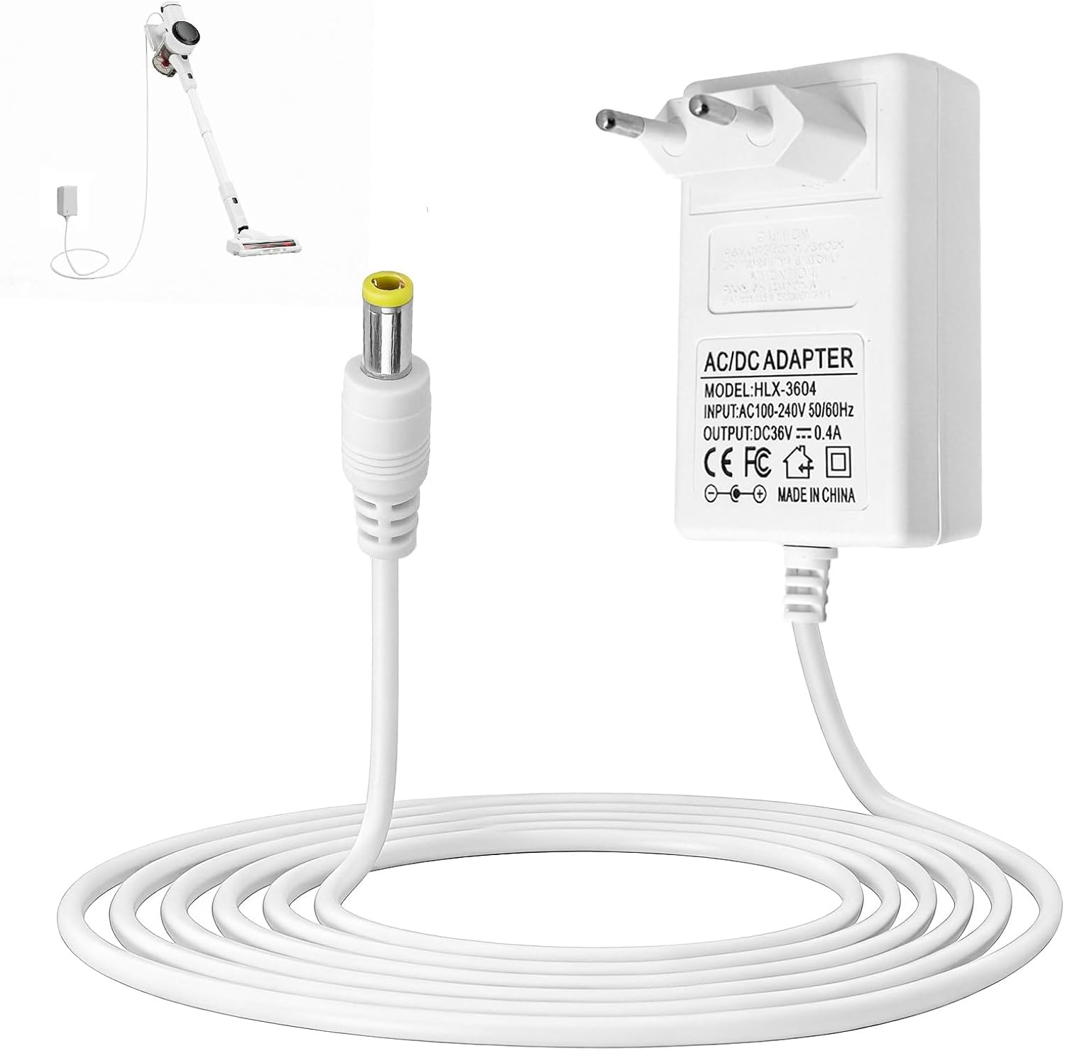 36V 0.4A Cargador para Aspiradora Rowenta RS-RH5275, Fuente de Alimentación para Modelos Air Force Extreme, Air Force Serenity, Vision Pro, Air Force Extreme Silence, 2M Blanco Cargador de Repuesto