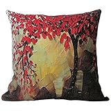 Elviros Ölgemälde Dekorativ Baumwoll Leinen Mix Kissenbezug 45 x 45cm - Blumen und Baum
