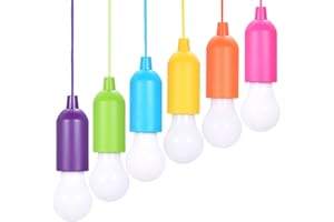 Ailgely 6 Pezzi Lampadina LED Portatile Colorata,Lampadina a LED con Cavo di Tiraggio,Pull Cord Light,Lampade Led Campeggio, 4,5 V 0,5 W,Alimentate a Batteria